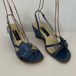 Etienne Aigner Kerzy Blue Open Toe Leather Sling Back Wedge Sandals - 7